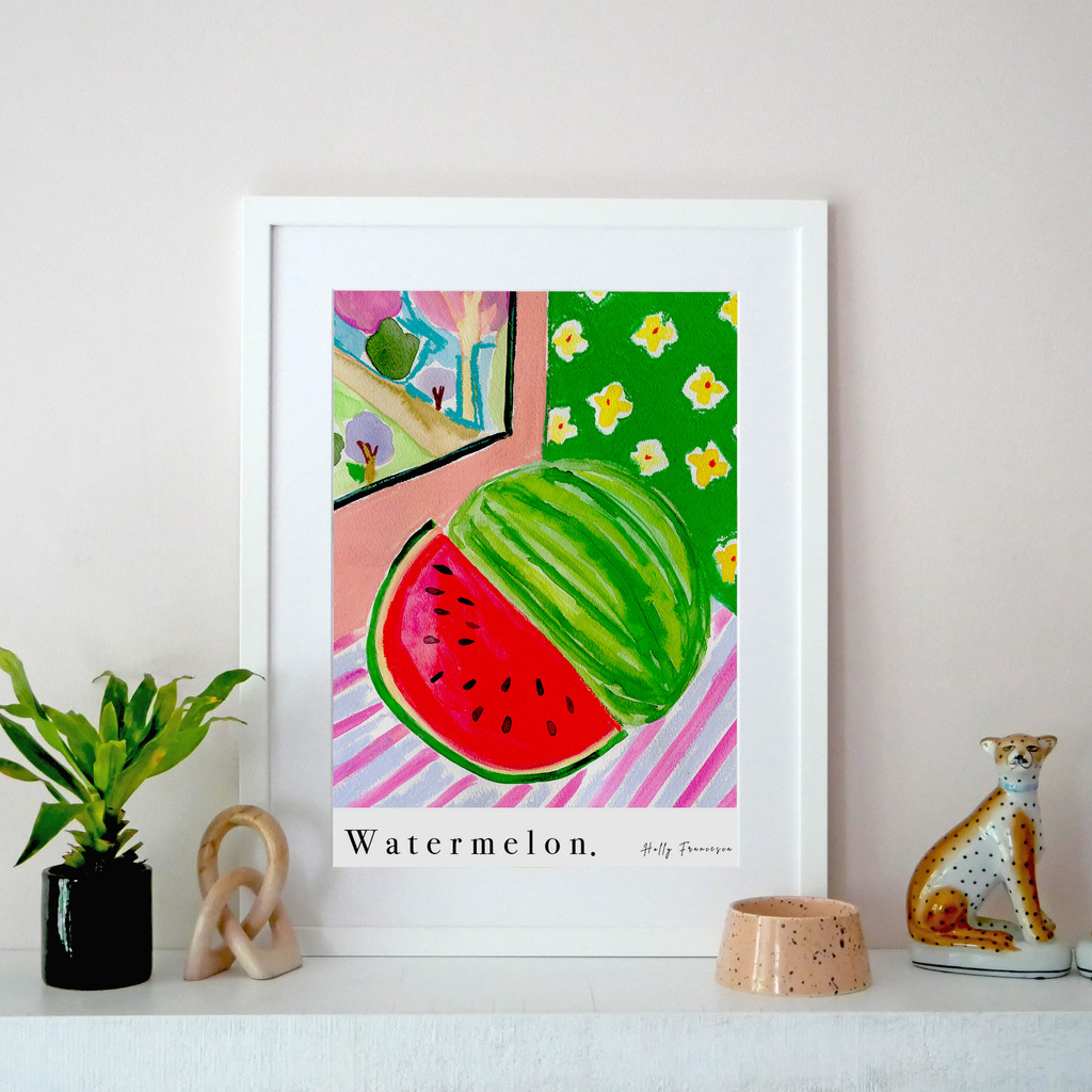 Watermelon Still Life Art Print - Watercolour Pastel Poster by artist & illustrator Holly Francesca