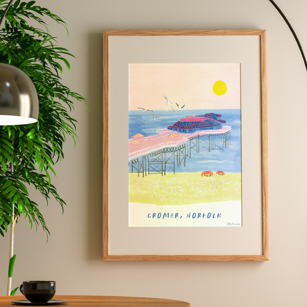 Cromer Pier, Norfolk Coast Landmark Travel Print created from an original drawing by artist Holly Francesca.