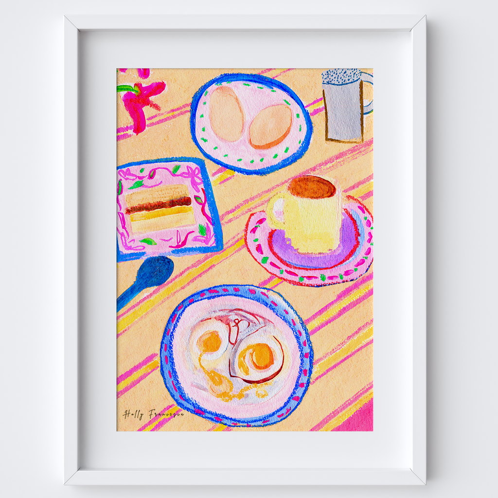 Kaya Toast Singaporean Table Scene Art Print - Watercolour Pastel Poster by artist Holly Francesca