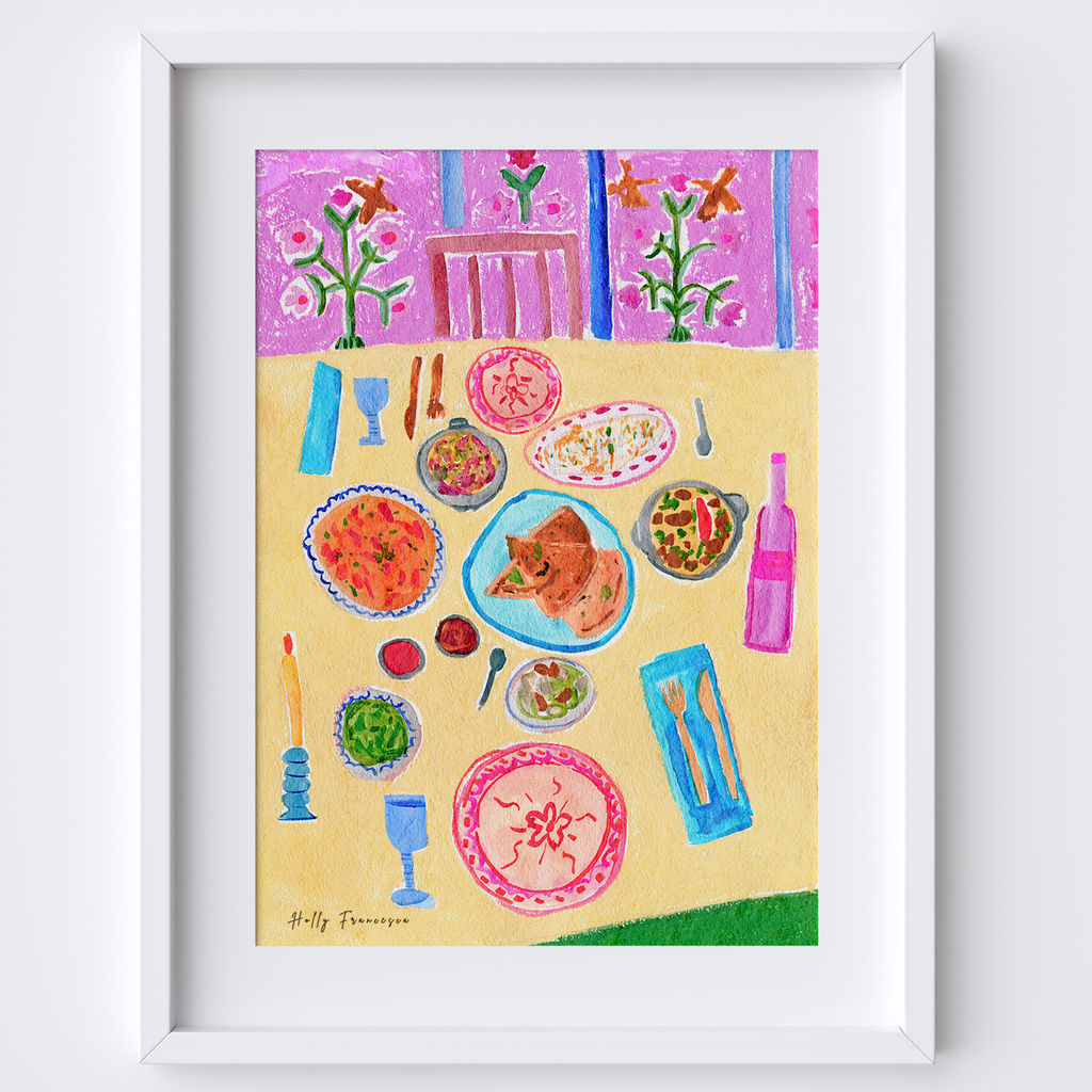 Curry House Table Scene Art Print - Watercolour Pastel Poster by artist Holly Francesca