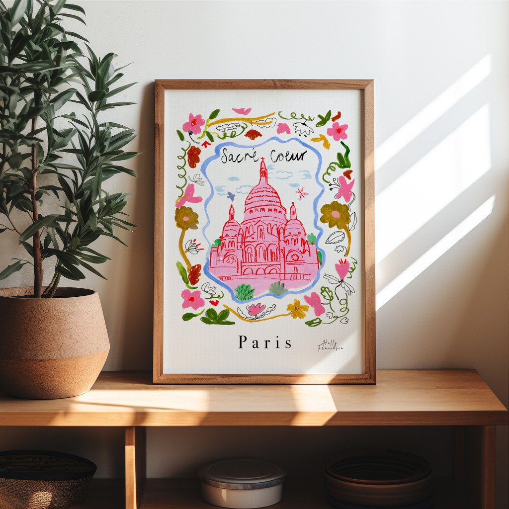 Sacré Coeur, Paris, France - French Landmark Travel Print created from an original drawing by artist Holly Francesca.