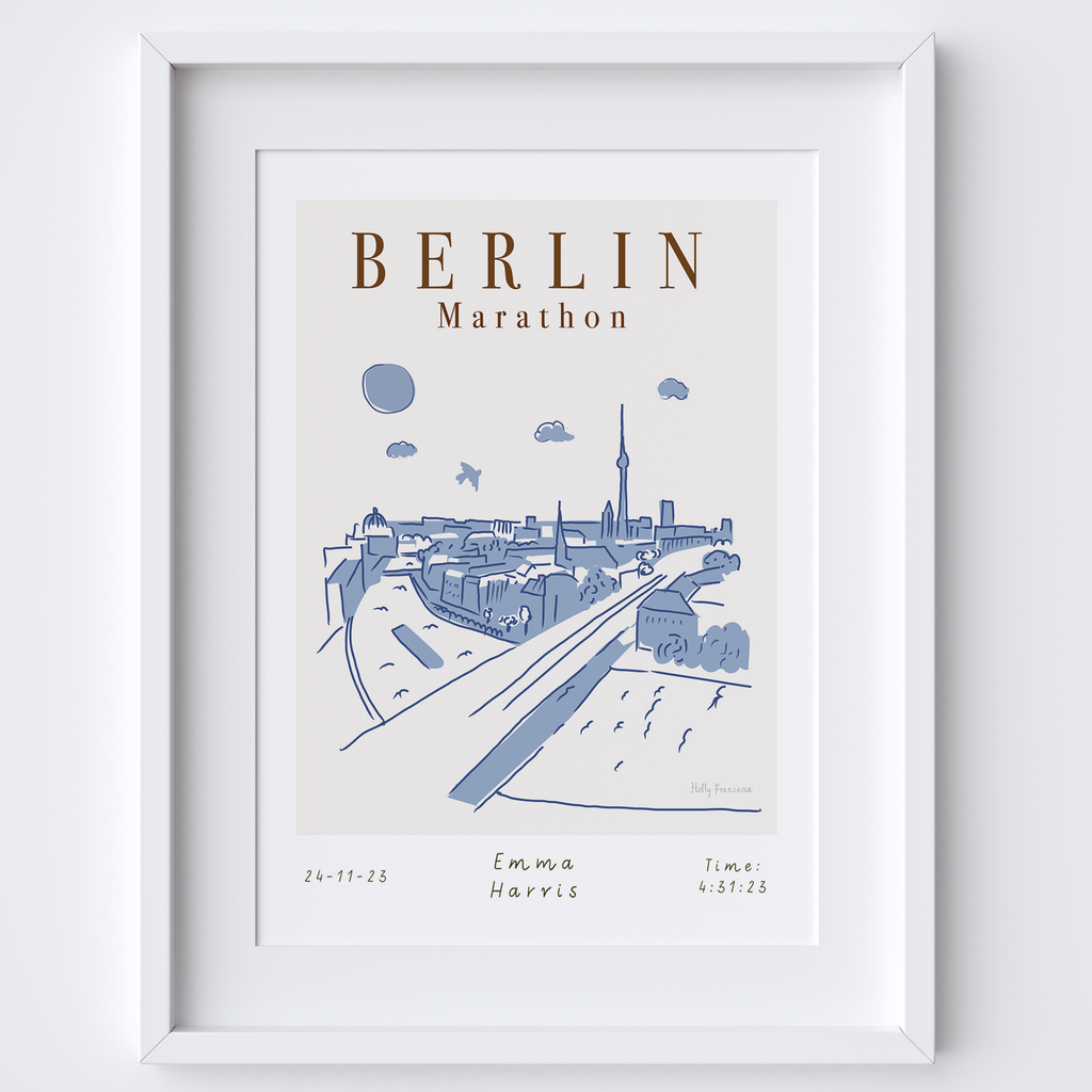 Illustrated hand drawn Berlin Marathon Scene Landmarks art print by artist Holly Francesca.