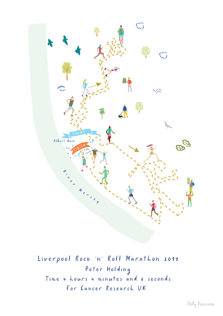 Illustrated Custom Marathon Route Map Art Print - Your Route Drawn - Commission by artist Holly Francesca