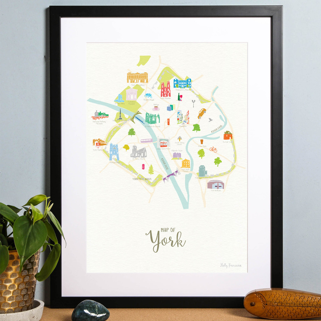 Illustrated hand drawn Map of York art print by artist Holly Francesca.