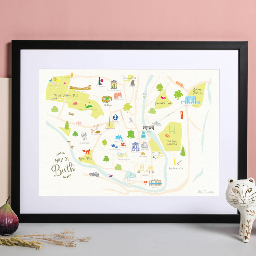 Map of Bath art print framed illustration by artist Holly Francesca