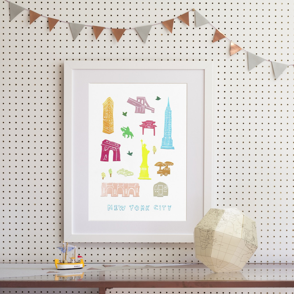 Illustrated papercut New York City landmark buildings art print by artist Holly Francesca.