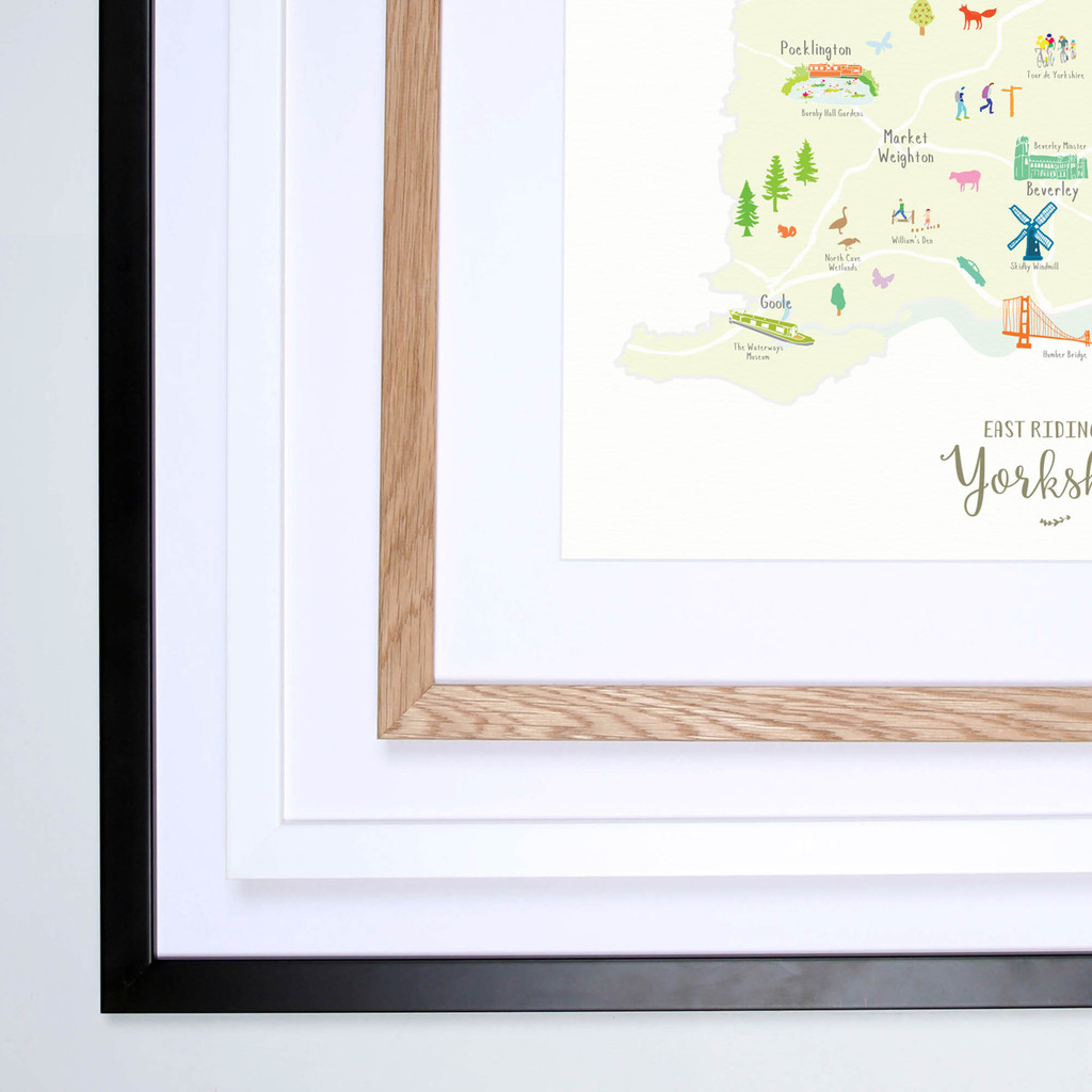 Map of East Yorkshire in North East England framed print illustration