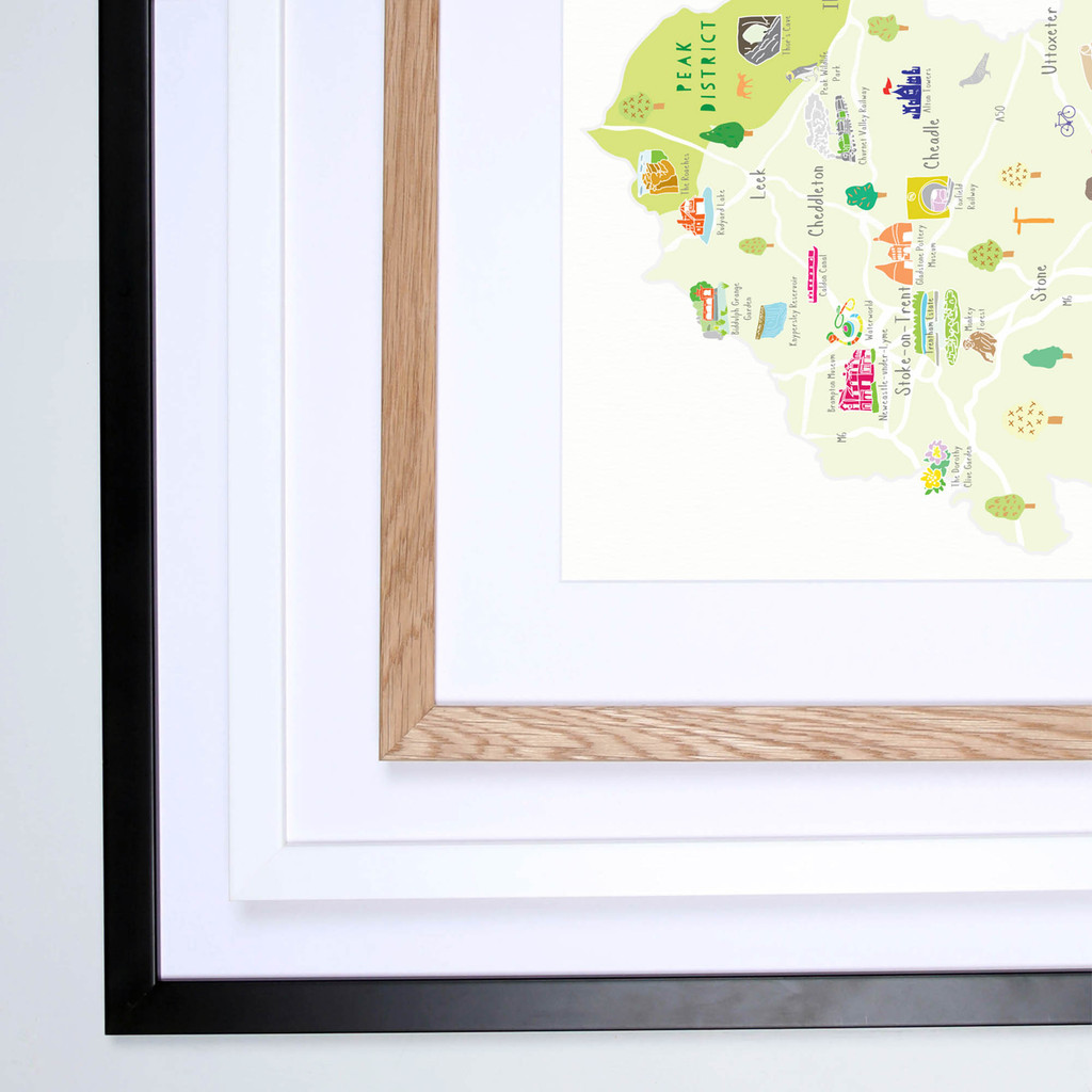 Illustrated hand drawn Map of Staffordshire art print by artist Holly Francesca. 