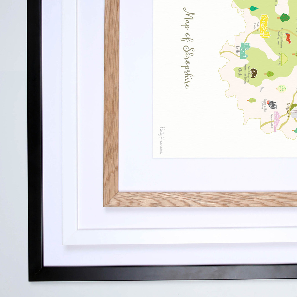 Illustrated hand drawn Map of Shropshire art print by artist Holly Francesca. 