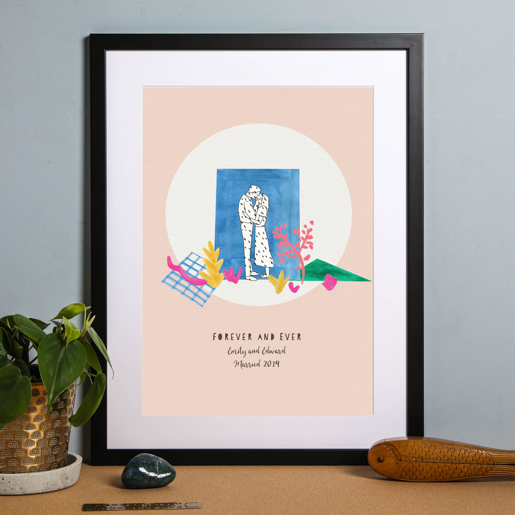 Couple Kissing Personalised Forever and Ever Wedding Art Print
