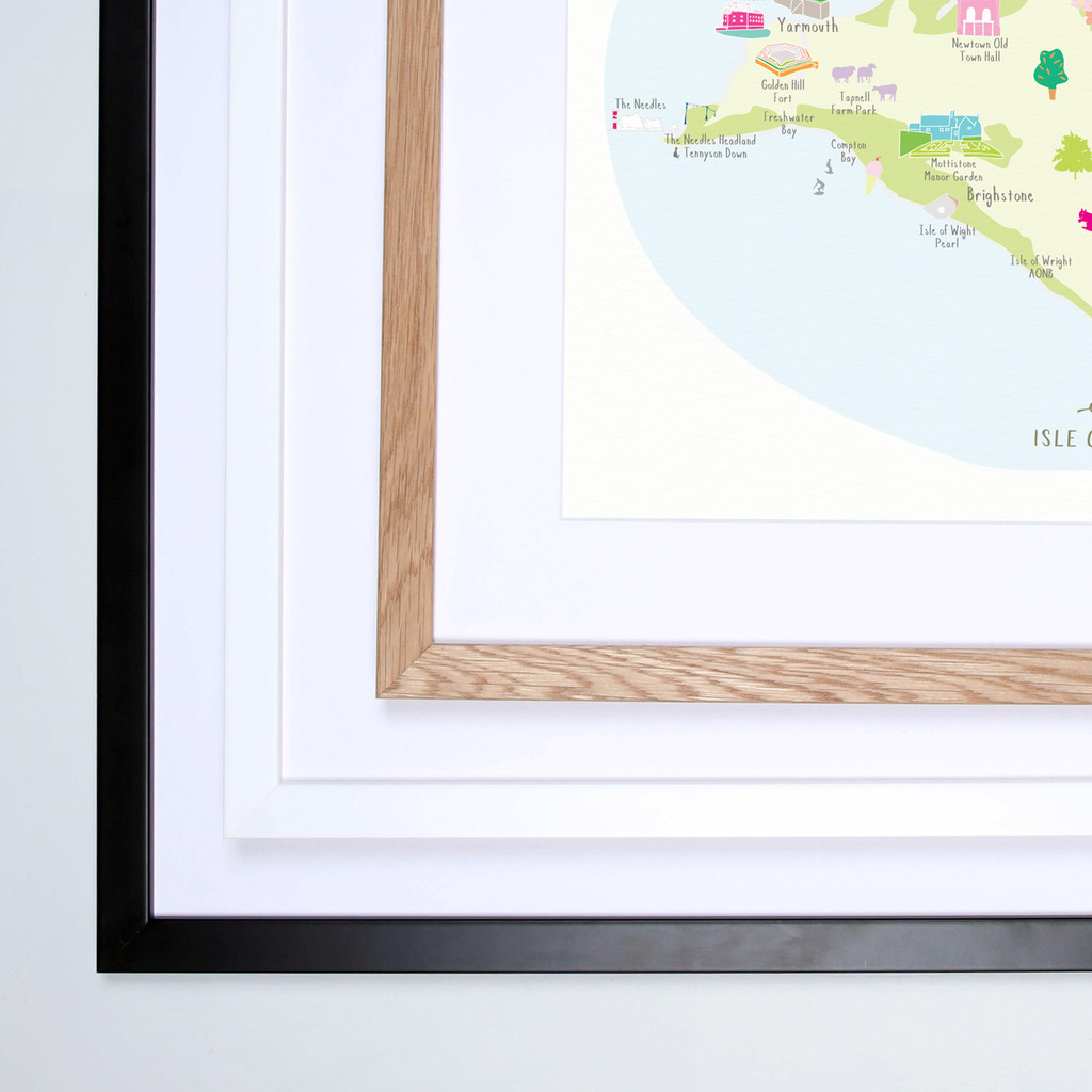 Illustrated hand drawn Map of Isle of Wight art print by artist Holly Francesca. All prints can come framed or unframed.