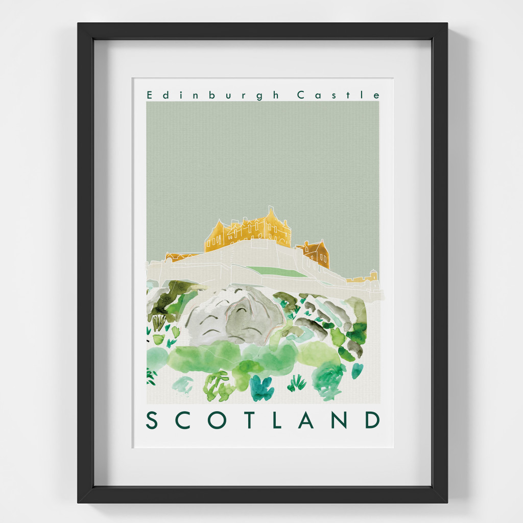 Edinburgh Castle, Scotland Landmark Travel Print created from an original painting framed