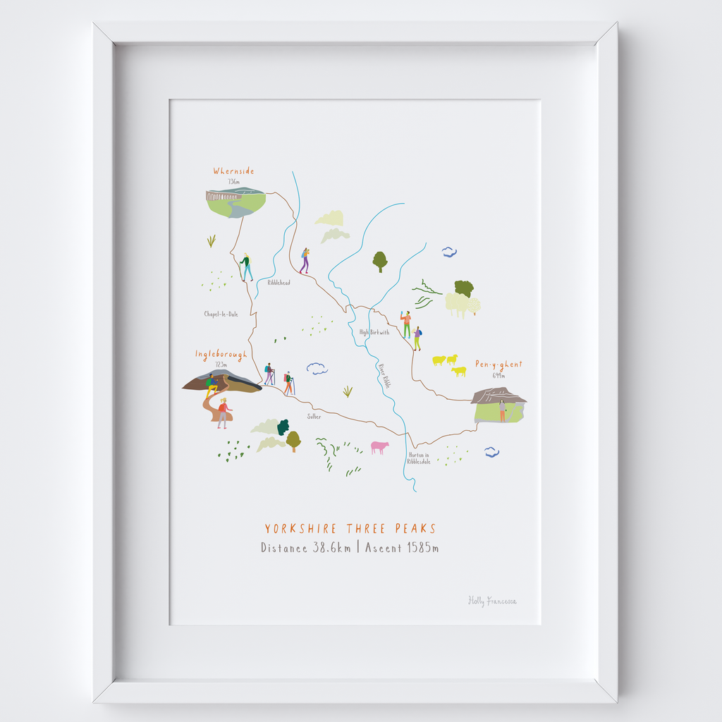 Yorkshire Three Peaks Route Map Art Print