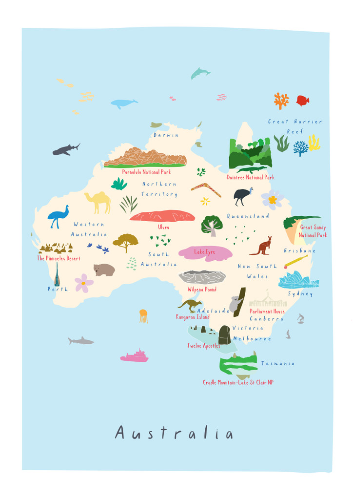 Map of Australia Art Print by artist Holly Francesca