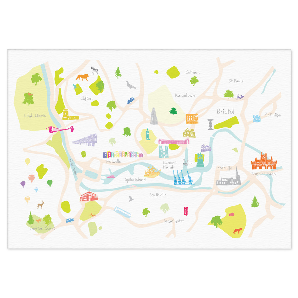 Map of Bristol Art Print illustration unframed by artist Holly Francesca