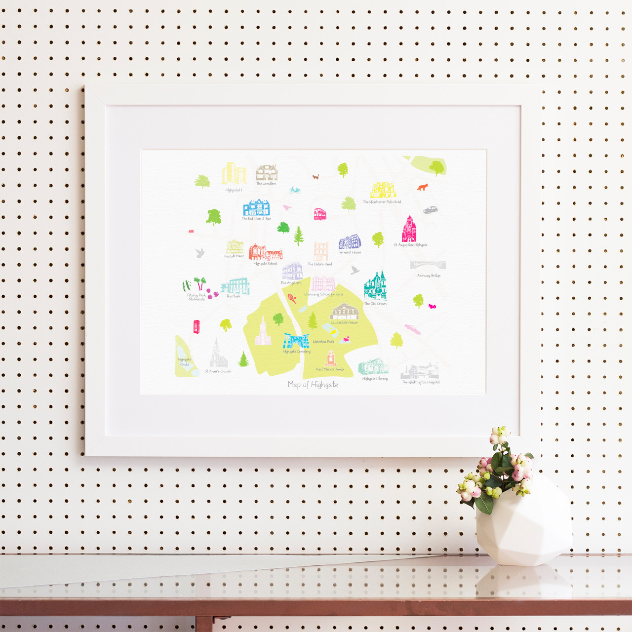 Illustrated hand drawn Map of Highgate art print by artist Holly Francesca.