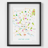 Illustrated hand drawn Map of Leeds art print by artist Holly Francesca.