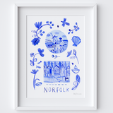 Norfolk Blue Portuguese 'Azulejo' tiles - Watercolour Painted Scene Art Print by Holly Francesca