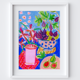 Fresh Figs Table Scene Art Print - Watercolour Pastel Poster by artist Holly Francesca