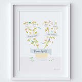 Illustration bespoke personalised - Your own family tree - Art Print (Clementine version)