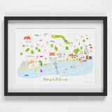 Illustrated hand drawn Map of Hastings art print by artist Holly Francesca.