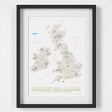 Illustrated hand drawn Map of the National Parks of the UK and Ireland art print by artist Holly Francesca.