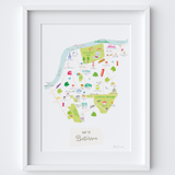 Illustrated hand drawn Map of Battersea art print by artist Holly Francesca.