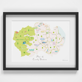 Map of County Durham in North East England framed print illustration