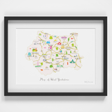 Map of West Yorkshire North West England framed print illustration