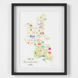 Illustrated hand drawn Map of Buckinghamshire art print by artist Holly Francesca. 