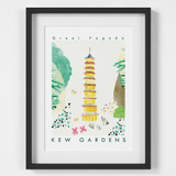 This travel poster of the Great Pagoda, Kew Gardens was created from an original drawing & painting by artist Holly Francesca.