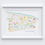 Illustrated hand drawn Map of Kew Gardens art print by artist Holly Francesca.