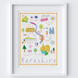 Illustrated art print showing drawings of places that make Yorkshire truly great!