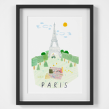 This travel poster of the Eiffel Tower, in Paris was created from an original drawing & painting by artist Holly Francesca.