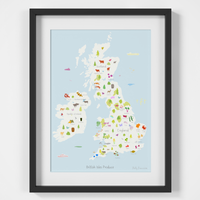 British Isles Produce Map framed Art Print illustration by artist Holly Francesca