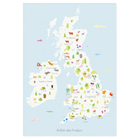 British Isles Produce Map Unframed Art Print illustration by artist Holly Francesca