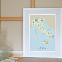 Illustrated Map of Italy Art Print by artist Holly Francesca