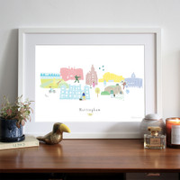 Nottingham Skyline Cityscape Art Print