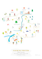 Illustrated hand drawn Reading Half Marathon Route Map art print by artist Holly Francesca.