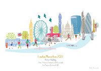 Illustrated hand drawn London Marathon Skyline Landmarks art print by artist Holly Francesca.