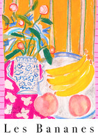 'Les Bananes' Banana & Vase Art Print - Mixed Media Watercolour Pastel Poster by Holly Francesca