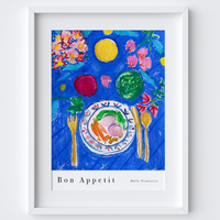 Bon Appetit Dinner Plate Art Print - Watercolour Pastel Poster