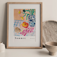 Peach, Shell & Vase Art Print - Watercolour Still Life Poster by Holly Francesca