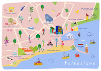 Framed Map of Folkestone in Kent. Created by artist, Holly Francesca.