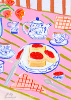 Afternoon Cream Tea Art Print - Watercolour Pastel Poster by artist and illustrator Holly Francesca