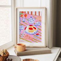 Afternoon Cream Tea Art Print - Watercolour Pastel Poster by artist and illustrator Holly Francesca