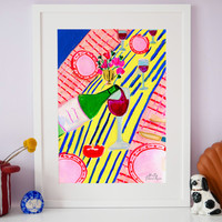 Red Wine Art Print - Watercolour Pastel Poster by artist & illustrator Holly Francesca