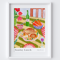 Roast Dinner Sunday Lunch Art Print - Watercolour Pastel Poster by artist & illustrator Holly Francesca