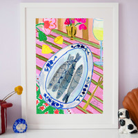 Portuguese Sardines Art Print - Watercolour Pastel Poster by artist & illustrator Holly Francesca