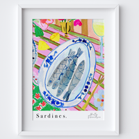 Portuguese Sardines Art Print - Watercolour Pastel Poster by artist & illustrator Holly Francesca